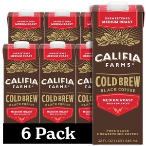 image:imageCalifia Farms  Pure Black Medium Roast Cold Brew Coffee 32 Oz Pack of 6 100 Arabica Shelf Stable Plant Based Vegan Gluten Free Non GMO Sugar Free Iced Coffee32 Fl Oz Pack of 6