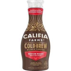 image:imageCalifia Farms  Pure Black Medium Roast Cold Brew Coffee 48 Oz 100 Arabica Plant Based Vegan Gluten Free Non GMO Sugar Free Iced Coffee48 Fl Oz Pack of 1