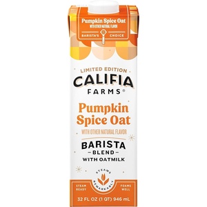 image:imageCalifia Farms  Pumpkin Spice Oat Barista Blend Oat Milk 32 Oz Shelf Stable Dairy Free Plant Based Vegan Gluten Free Non GMO High Calcium Milk Frother Creamer Oatmilk